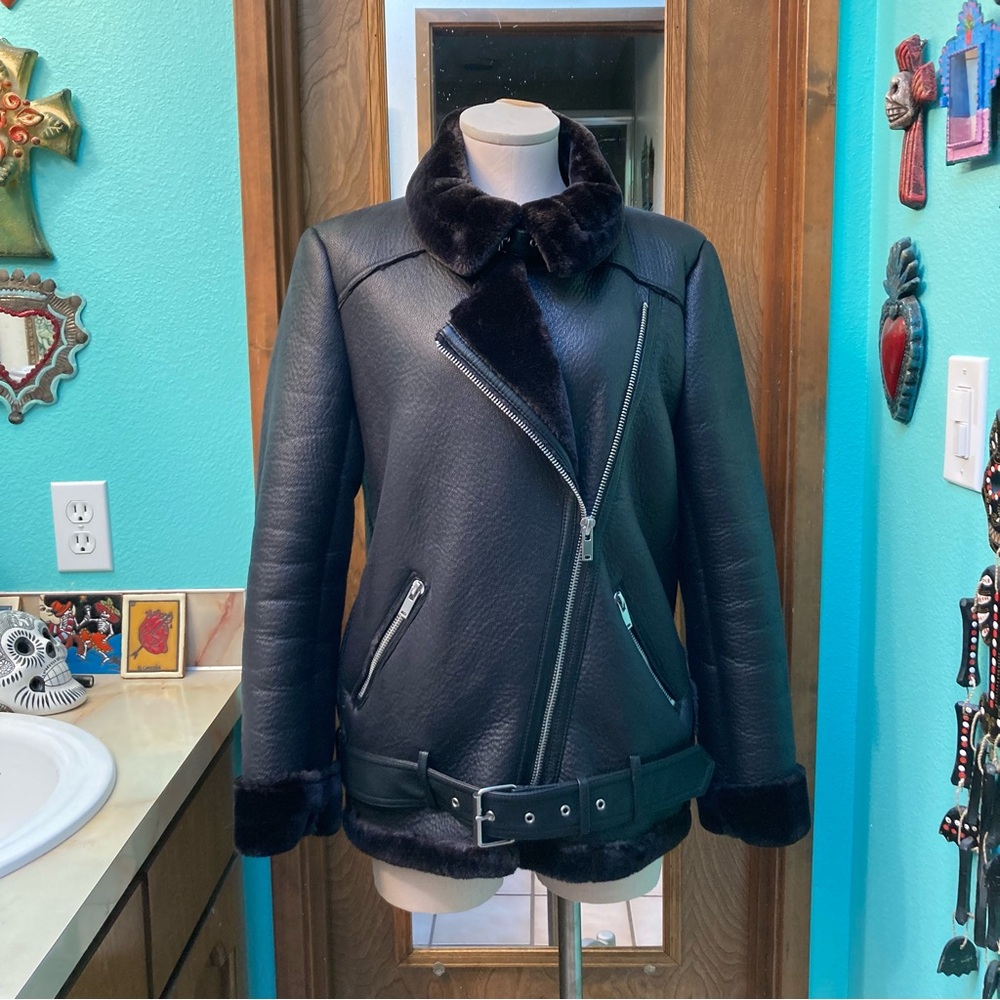 Medium Faux Fur Faux Leather Motorcycle Jacket